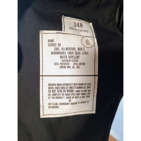 US Military Trench Coat Mens 34R Removable Liner All Weather Water Repellent - Picture 4 of 7